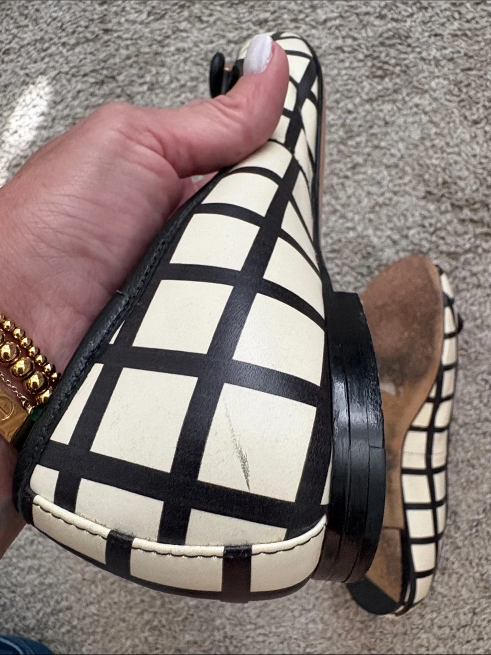 kate spade Ivory and Black Grid Ballet Flats with Pink Insole